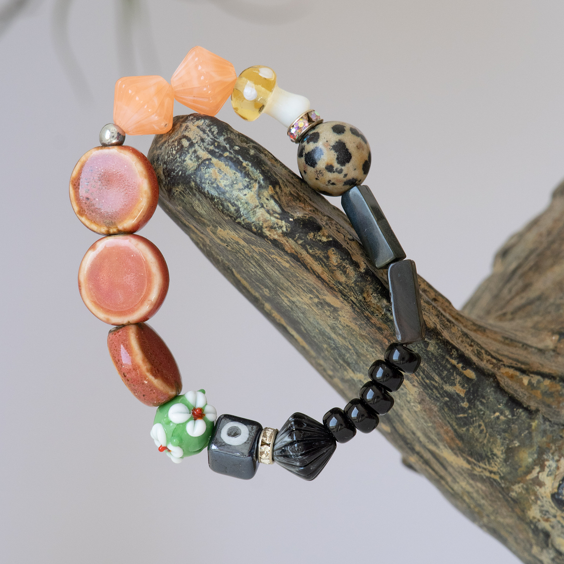 Pulsera Cerámica Negro Rosado 3