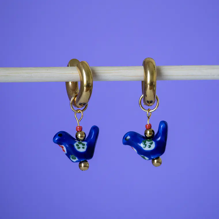 Charms Pájaro Cerámica Azul Gold 1