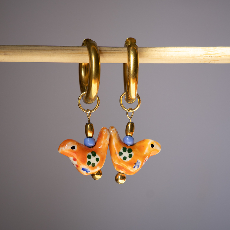 Charms Pájaro Cerámica Naranjo Gold 1