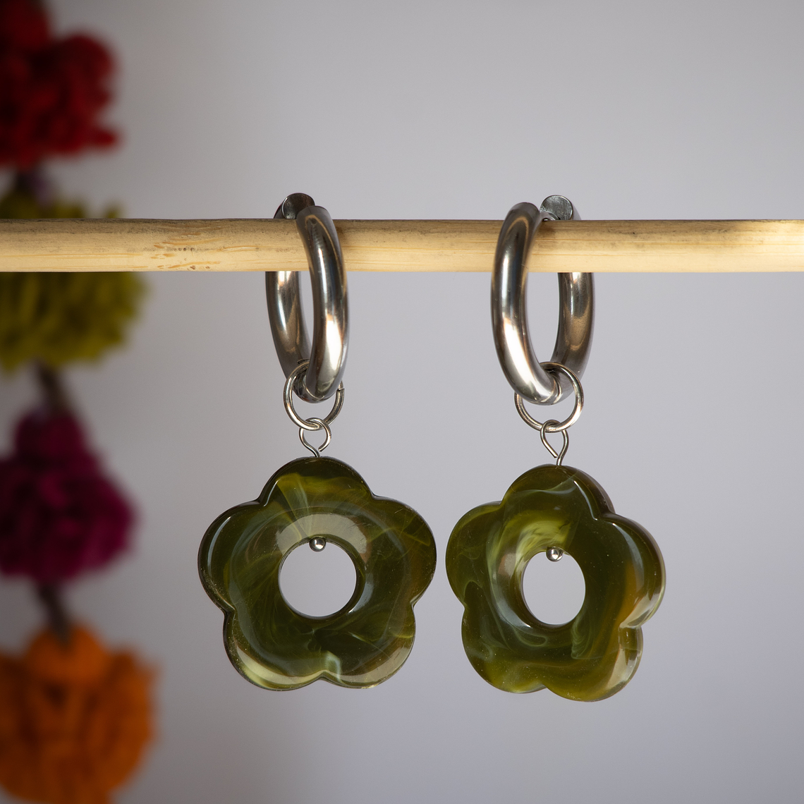 Charms Flores Colgantes Verde Musgo Base Silver 1