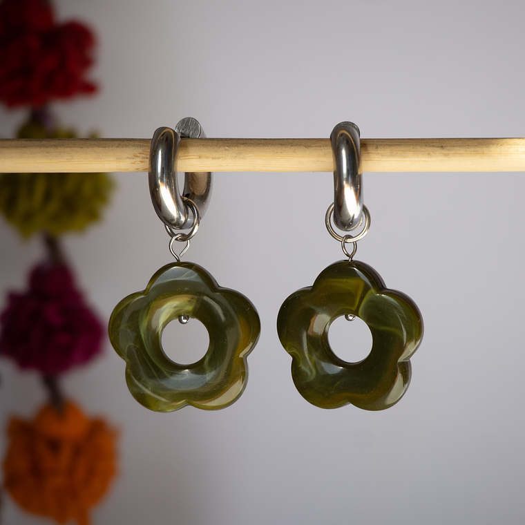 Charms Flores Colgantes Verde Musgo Base Silver 3