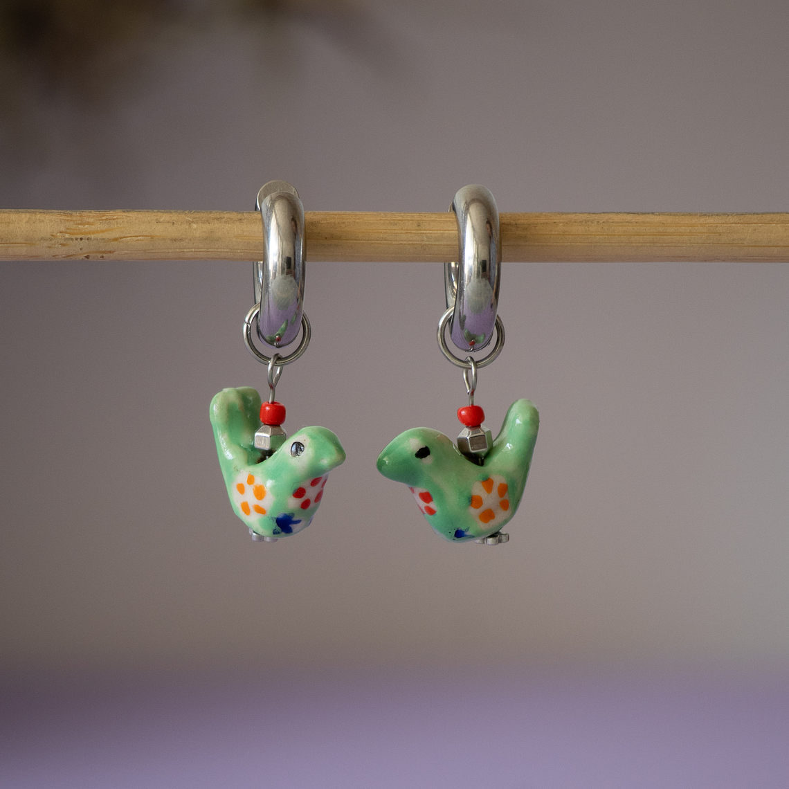 Charm Pájaro Cerámica Verde Silver 1