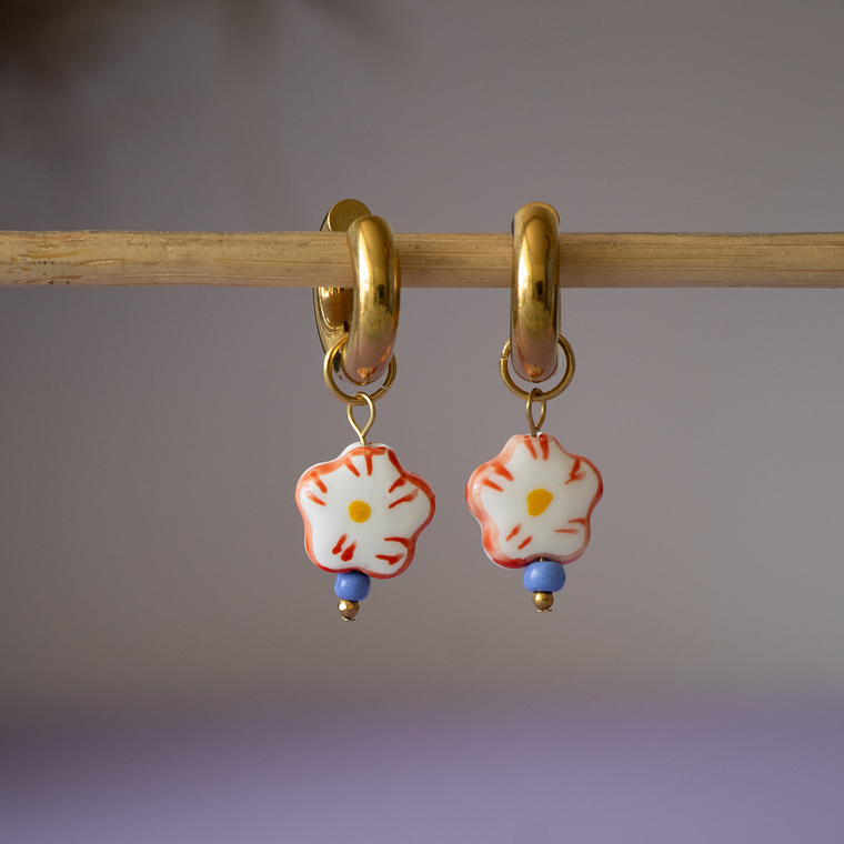 Charms Flor Cerámica Naranja Gold 2