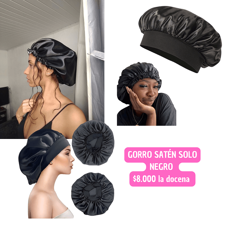 GORRO SATEN (DOCENA) CALIDAD SOLO NEGRO 1