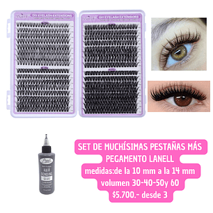 SET DE PESTAÑAS + PEGAMENTO (3UNID)