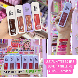 LABIAL MATTE DUPE MAYBELLINE 30 HORAS (4UNID)