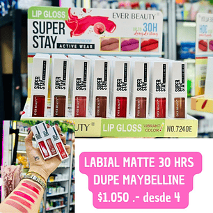 LABIAL MATTE DUPE MAYBELLINE 30 HORAS 2.0  (4UNID)
