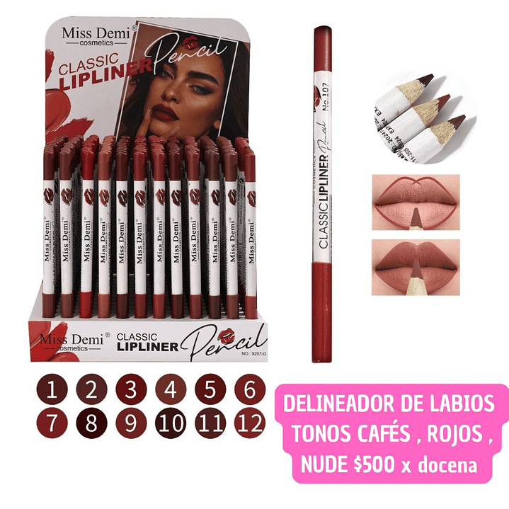 DELINEADOR DE LABIOS TONOS CAFE-ROJO-NUDE (DOCCENA) 1