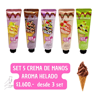 SET DE 5 CREMA DE MANOS AROMA HELADO (3 SET )