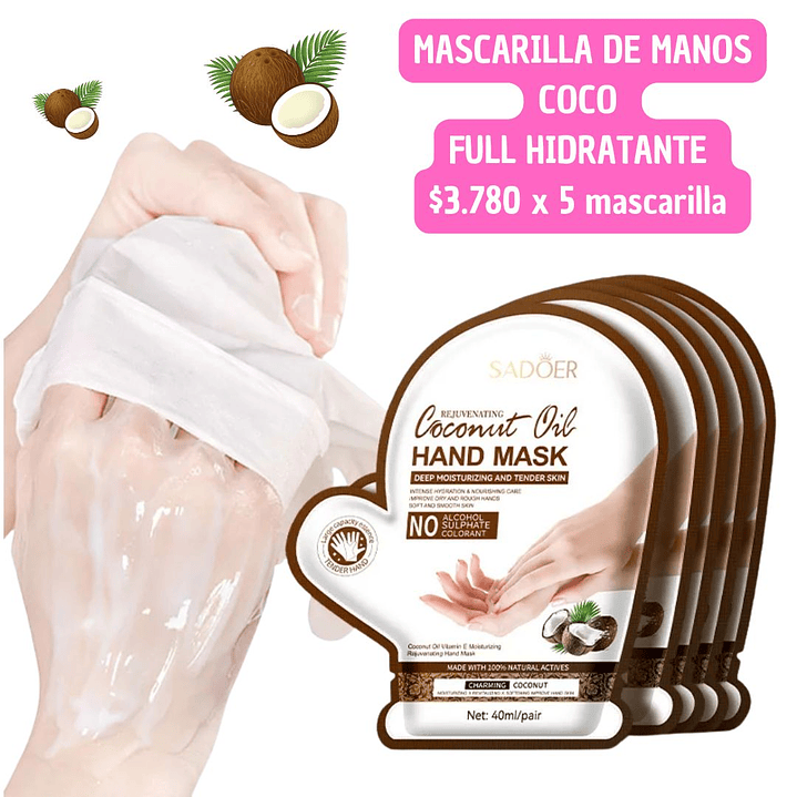 MASCARILLA PARA MANOS COCO HIDRATANTE   (5 UNID) 1