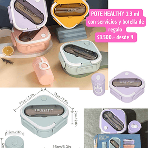 POTE PARA COMIDA+SERVICIO+BOTELLA DE REGALO (4UNID)