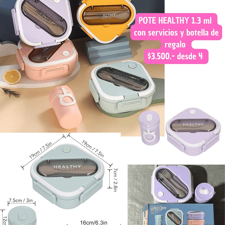 POTE PARA COMIDA+SERVICIO+BOTELLA DE REGALO (4UNID) 1