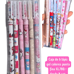 PACK DE 6  LAPIZ TINTA COLORES PUNTA FINA  (4 UNID)