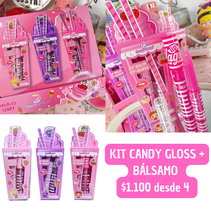 KIT CANDY GLOSS + BALSAMO (4UNID)