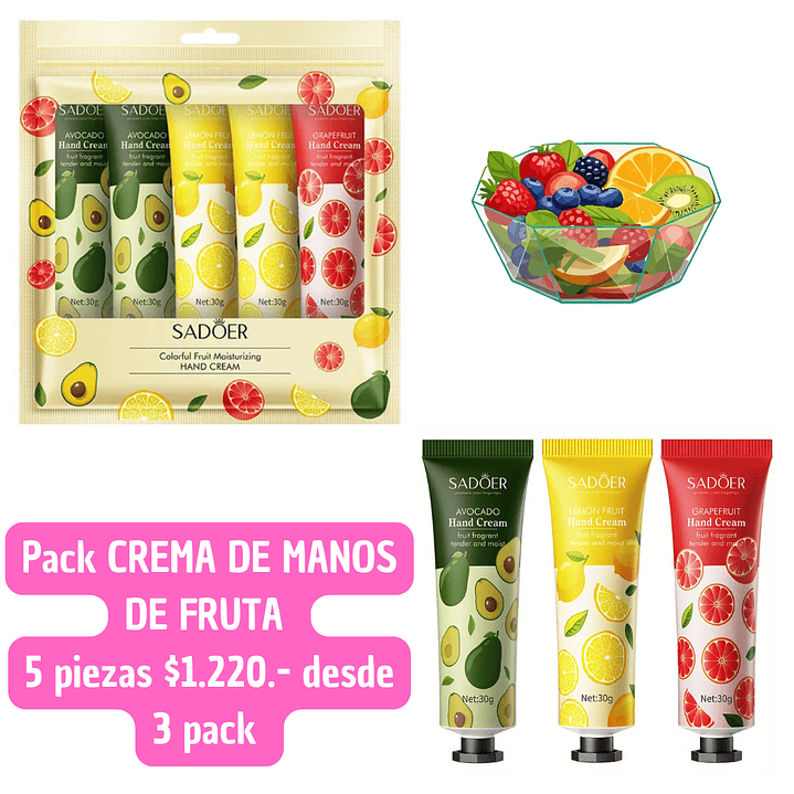 PACK CREMA DE MANOS FRUTAS 5 PIEZAS ( 3 PACKS ) 1