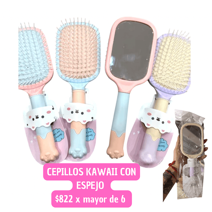 CEPILLO DE PELO KAWAII CON ESPEJO (6unid) 1