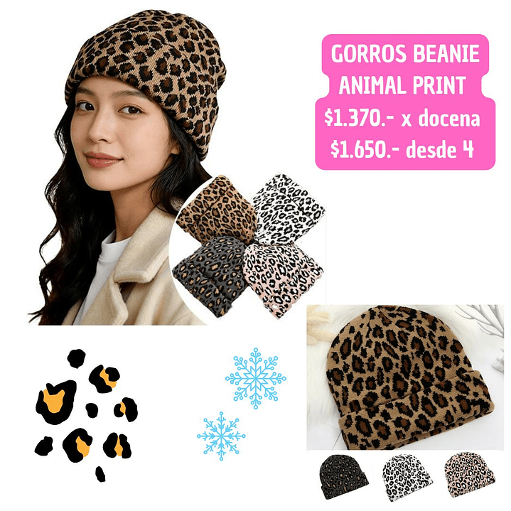 GORROS BEANIE ANIMAL PRINT (4UNID) 1
