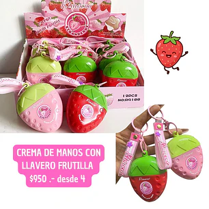 CREMA DE MANOS CON LLAVERO FRUTILLA  (4UNID)