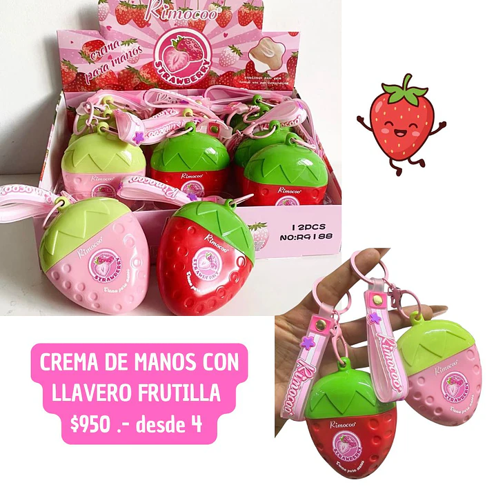 CREMA DE MANOS CON LLAVERO FRUTILLA  (4UNID) 1