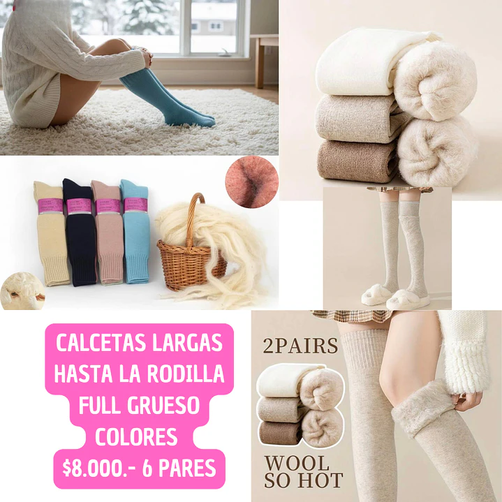 CALCETA DE LANA LARGAS HASTA LA RODILLA (6PARES ) 1