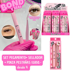 SET PEGAMENTO + SELLADOR + PINZA PARA PESTAÑAS (4UNID)