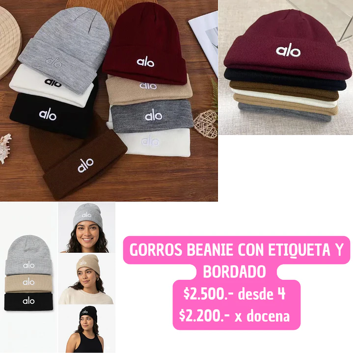 GORROS BEANIE BORDADOS CON ETIQUETA (4 UNID) 1