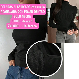 CAMISETAS POLAR ACANALADAS NEGRAS con cuello  (4UNID)