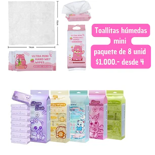 toallitas humedas MINI paquete de 8  pcs (6 PAQUETES )