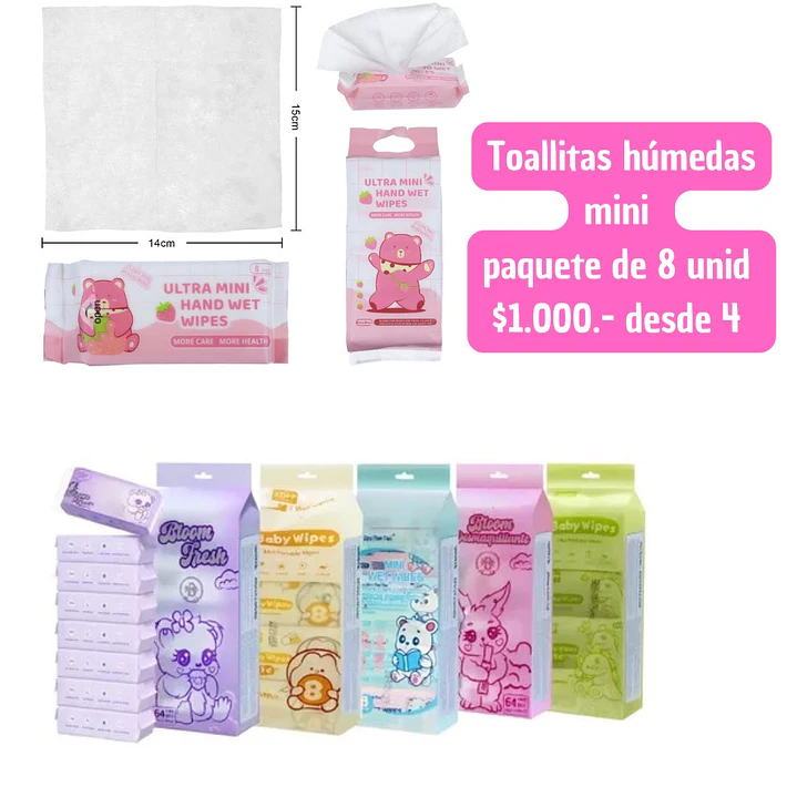 toallitas humedas MINI paquete de 8  pcs (6 PAQUETES ) 1