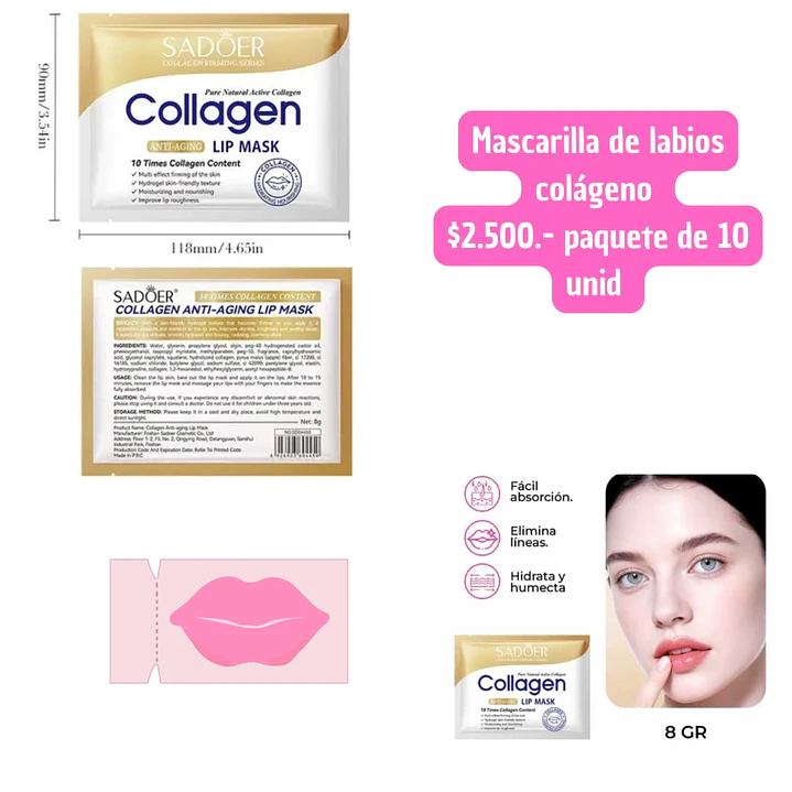 MASCARILLA DE LABIOS COLAGENO (10 UNID) 1