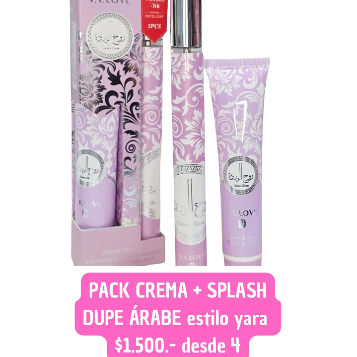 PACK CREMA + SPLASH DUPE ARABE ESTILO YARA (4UNID) 1