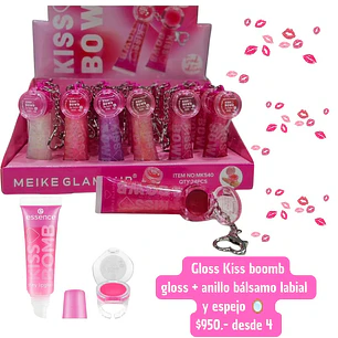 Gloss kiss bomb + anillo y espejo  (4unid)