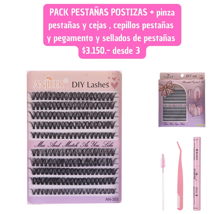 SET PESTAÑAS POSTIZAS + PINZA+PEGAMENTO Y SELLADOR (3UNID) 1