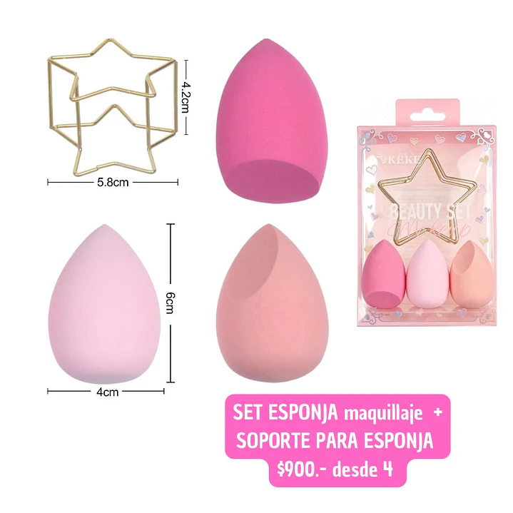 SET ESPONJA MAQUILLAJE + SOPORTE (4 UNID) 1