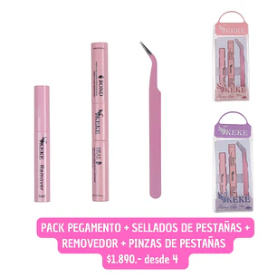 SET PEGAMENTO + SELLADOR + REMOVEDOR+PINZA DE PESTAÑAS (4 UNID)