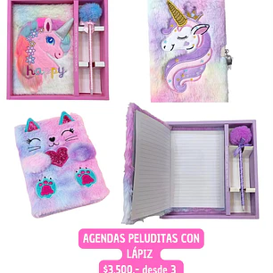 AGENDAS PELUDITAS + LAPIZ (3UNID)