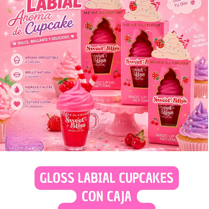 GLOSS LABIAL CUPCAKES CON CAJA (4UNID) 1
