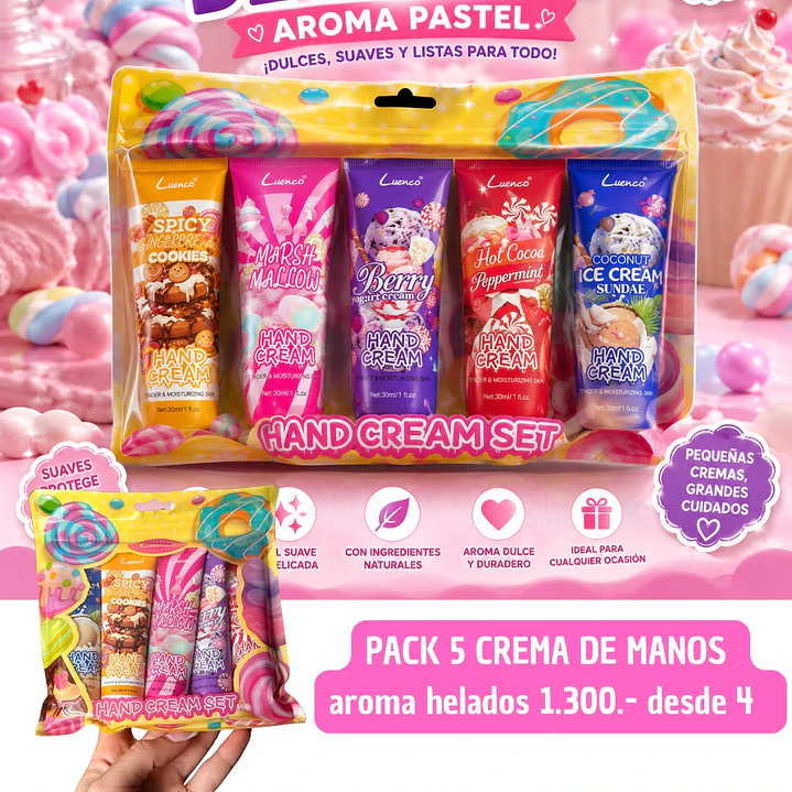 SET DE 5 CREMA DE MANOS AROMA HELADO (4 UNID) 1