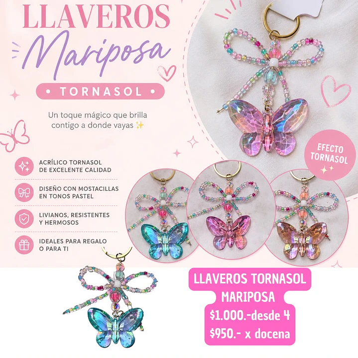 LLAVERO TORNASOL ACRILICO MARIPOSA (4 UNID) 1