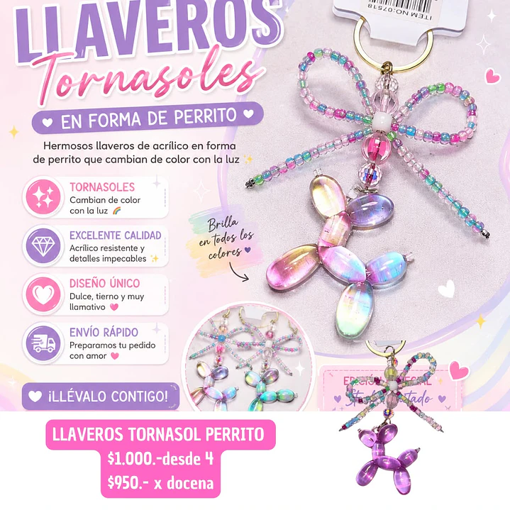 LLAVERO TORNASOL ACRILICO PERRITO (4 UNID) 1