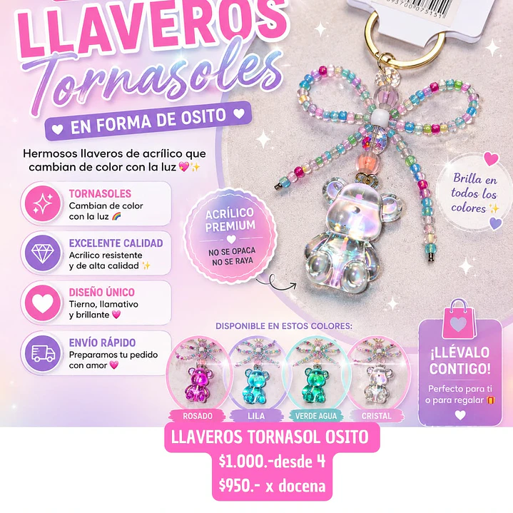 LLAVERO TORNASOL ACRILICO OSITO (4 UNID) 1