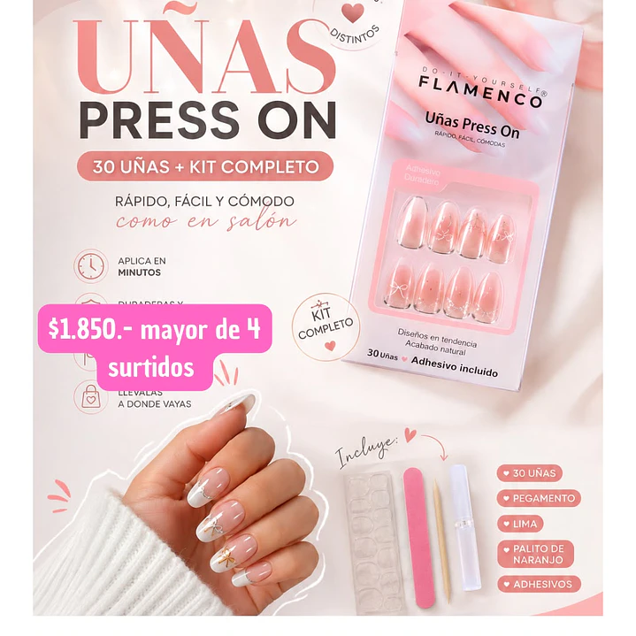 UÑAS PRESS ON KIT COMPLETO ( 4UNID )  1