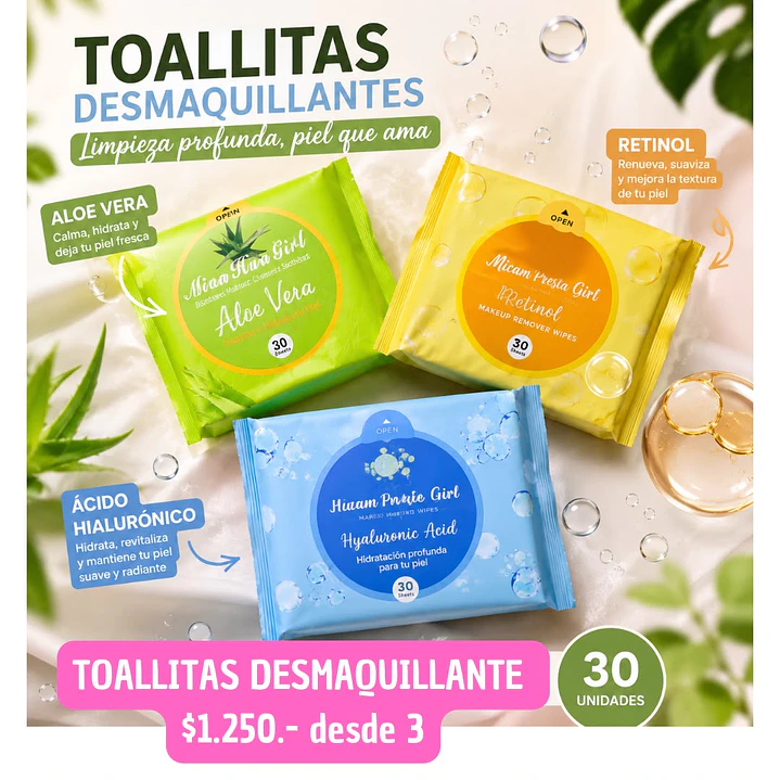 TOALLITAS DESMAQUILLANTES 30 UNIDADES (3UNID) 1