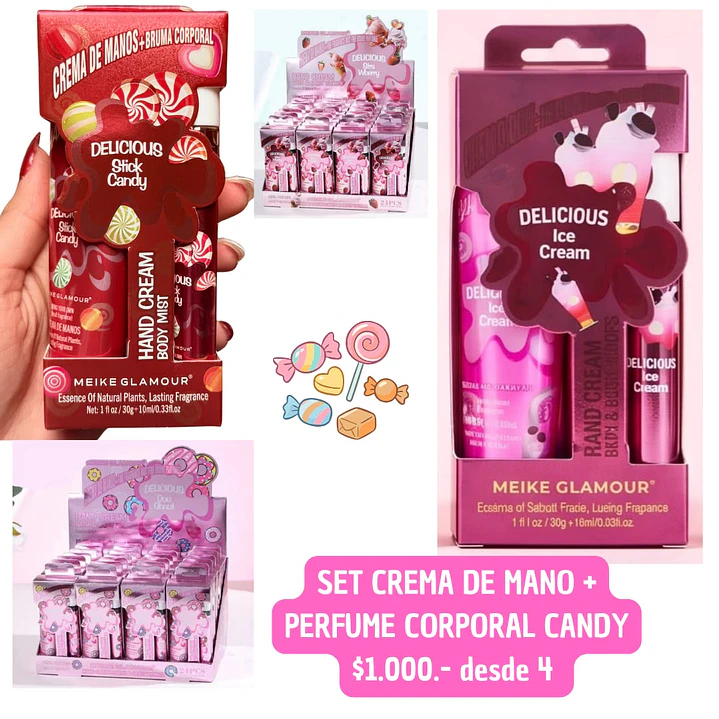 SET CREMA DE MANO + PERFUME CORPORAL CANDY (4UNID) 1