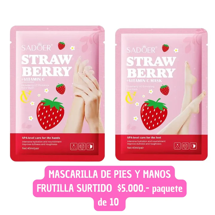 MASCARILLA PARA PIES Y MANOS FRUTILLA SURTIDO (10UNID) 1