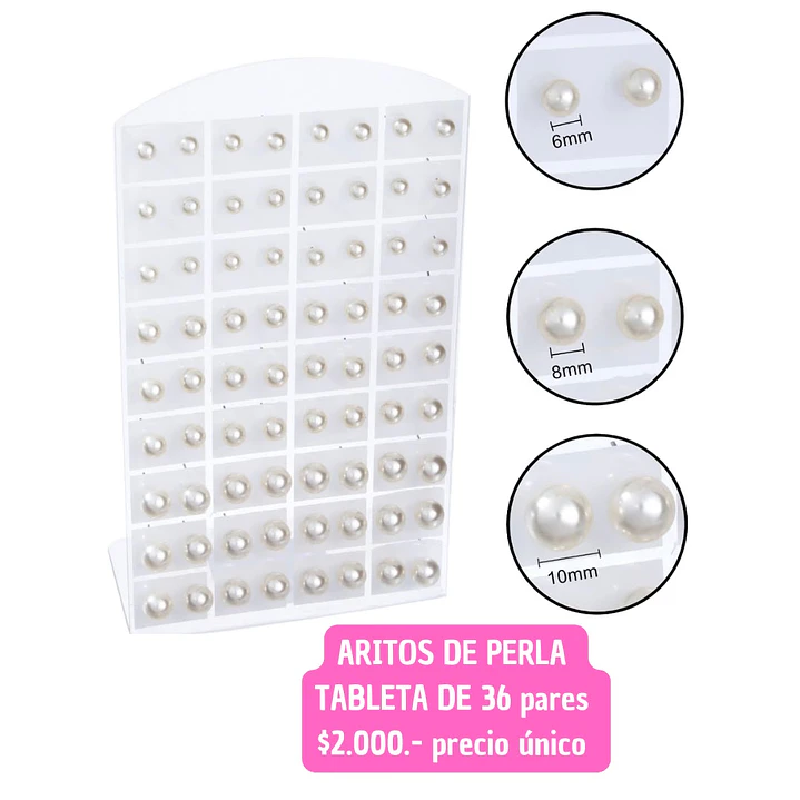 ARITOS DE PERLA TABLETA DE 36 PARES (PRECIO UNICO) 1
