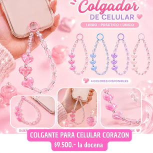 COLGANTE CELULAR 3 CORAZONES (DOCENA) 