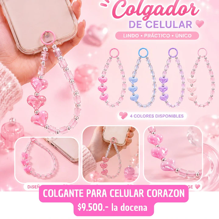 COLGANTE CELULAR 3 CORAZONES (DOCENA)  1