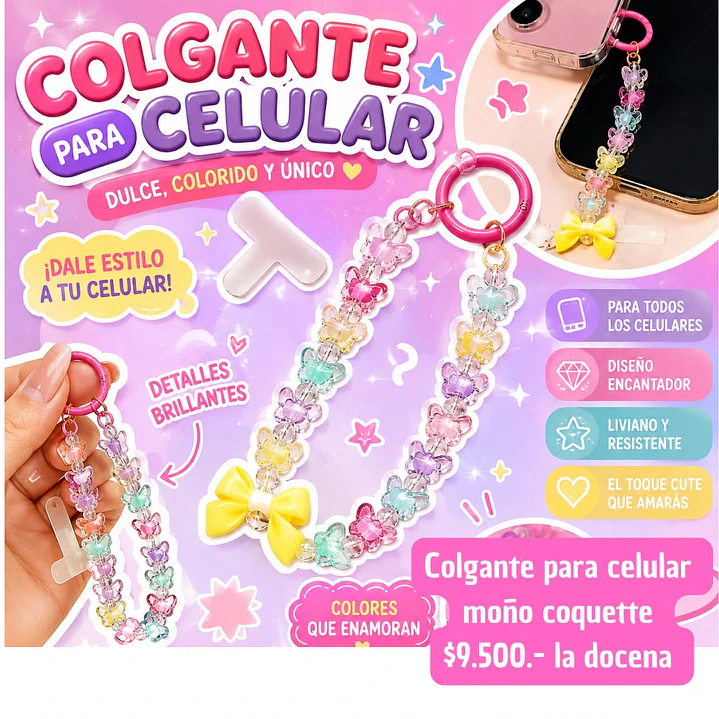 COLGANTE PARA CELULAR MOÑO COQUETTE (DOCENA) 1