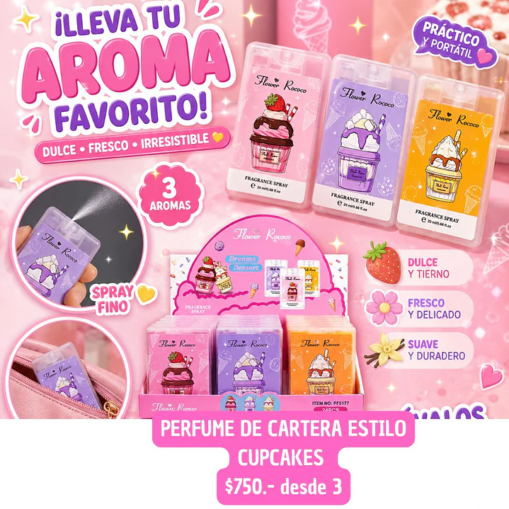 PERFUME DE CARTERA CUPCAKES (3UNID) 1